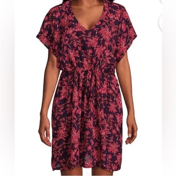 Lands' End Other - Lands End‎ Short Sleeve Cover Up Mini Dress Floral Adjustable Tie Waist NWOT